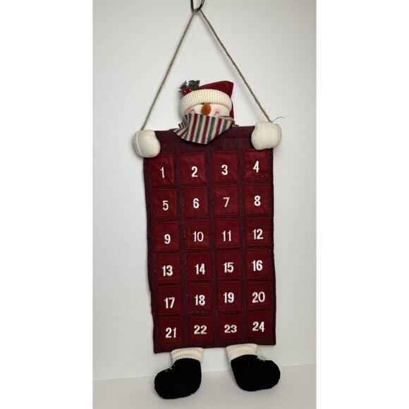 Snowman Hanging Fabric Advent Calendar 24 Numbered Pockets Christmas 38" Long - Picture 1 of 8